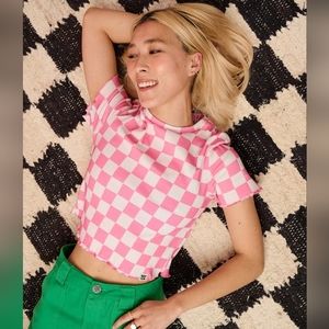 Lucy & Yak greta top 2x pink checker